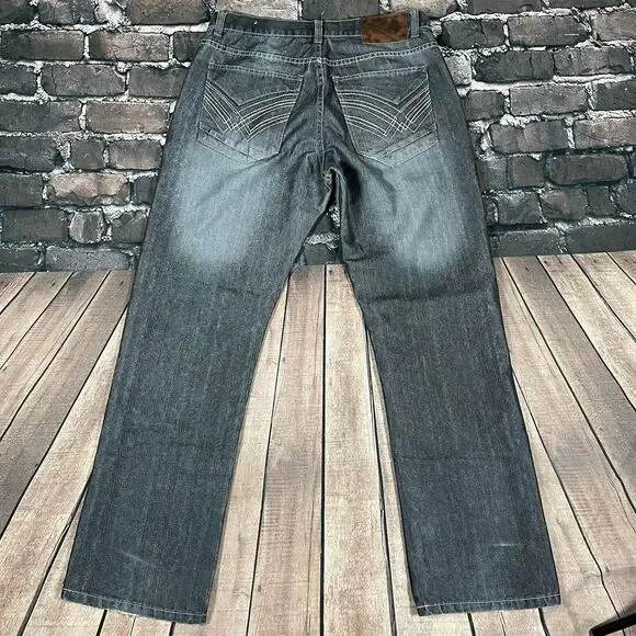 Vintage Old Skool Jeans Mens 34x32 Gray Wide Leg Baggy Hip Hop Skater Y2K Pants - Picture 2 of 16
